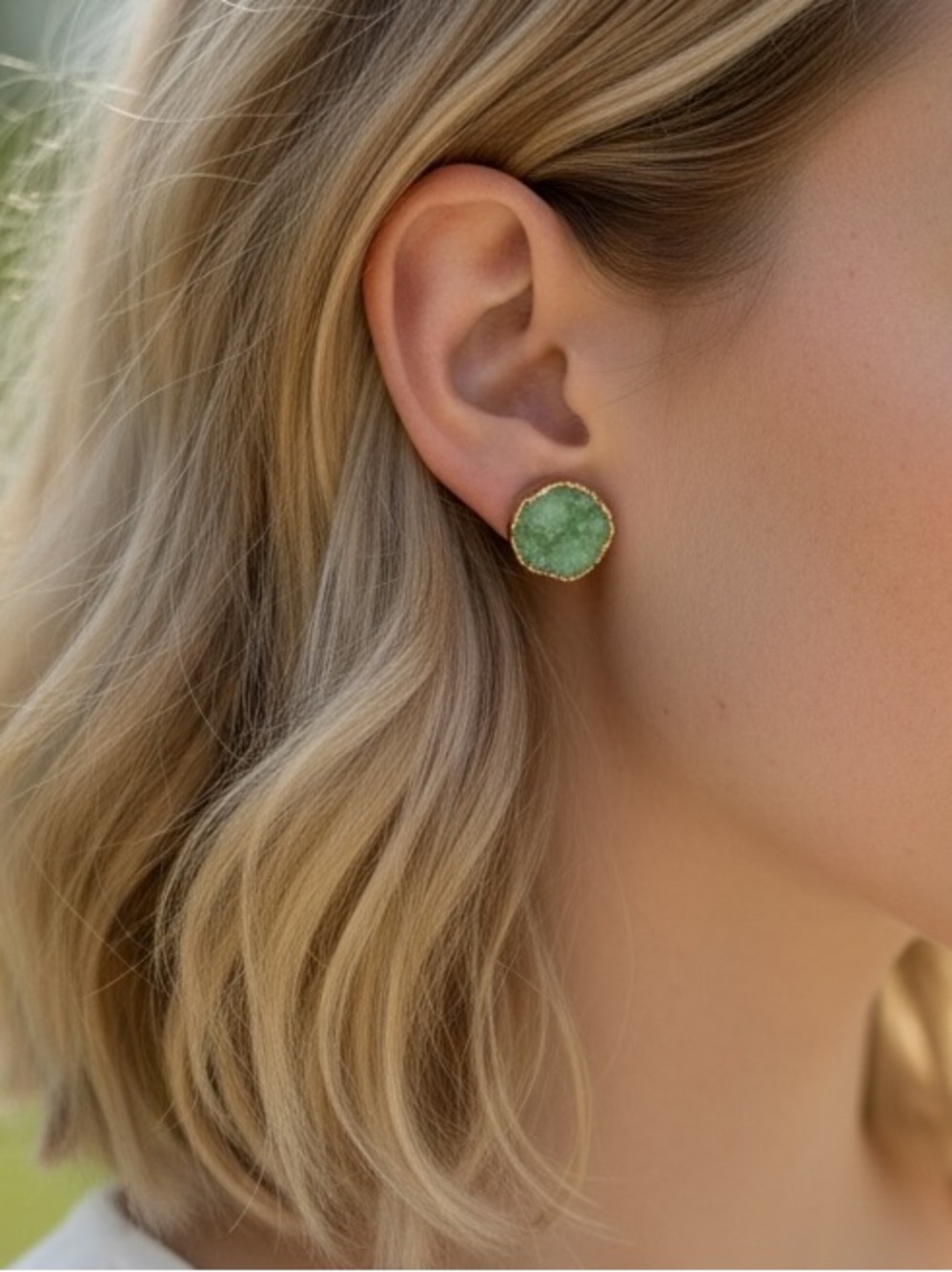 Indie Boho Druzy Jade Green Crystal Quartz Earring - Picture 5 of 7